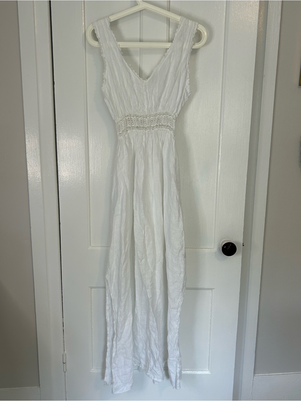 Terzo Millennio White Maxi 100% Linen Dress Made Italy Beach Boho Resort Sz M